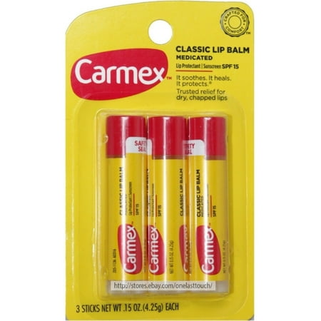 Carmex Classic Medicated Lip Balm, SPF 15, 3 ea (Pack of