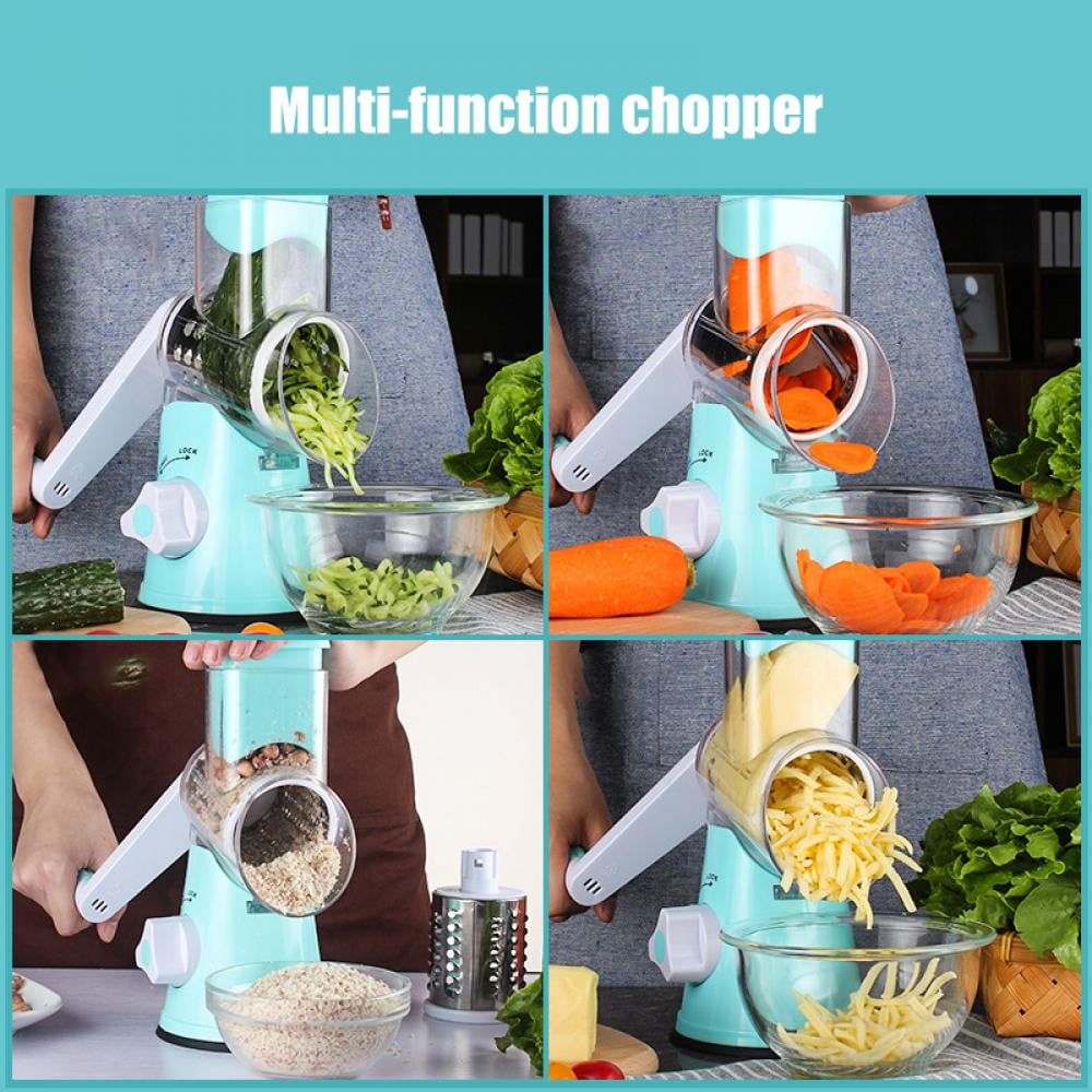 NILICAN Manual Rotary Potato Grater Kitchen Mandoline Vegetable Slicer，with  3 Interchangeable Blades，Easy to use (White)