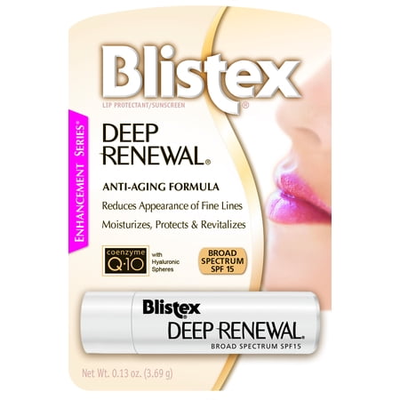 - Blistex Deep Renewal Lip Care Balm, Anti-Aging Treatment, For Chapped Lips , SPF 15, 1 stick, 0.13oz