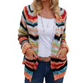 thumbnail image 2 of Cardigan au Crochet à Rayures Multicolores pour Femmes, Col Rond, Chandail Découpé, Ouvert à l'Avant, Manteau Décontracté-ZJKDGJKJ, 2 of 4