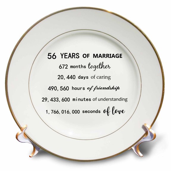 3dRose, 56 Years of Marriage 56th Wedding Anniversary in months days hours, 8 inch Porcelain Plate