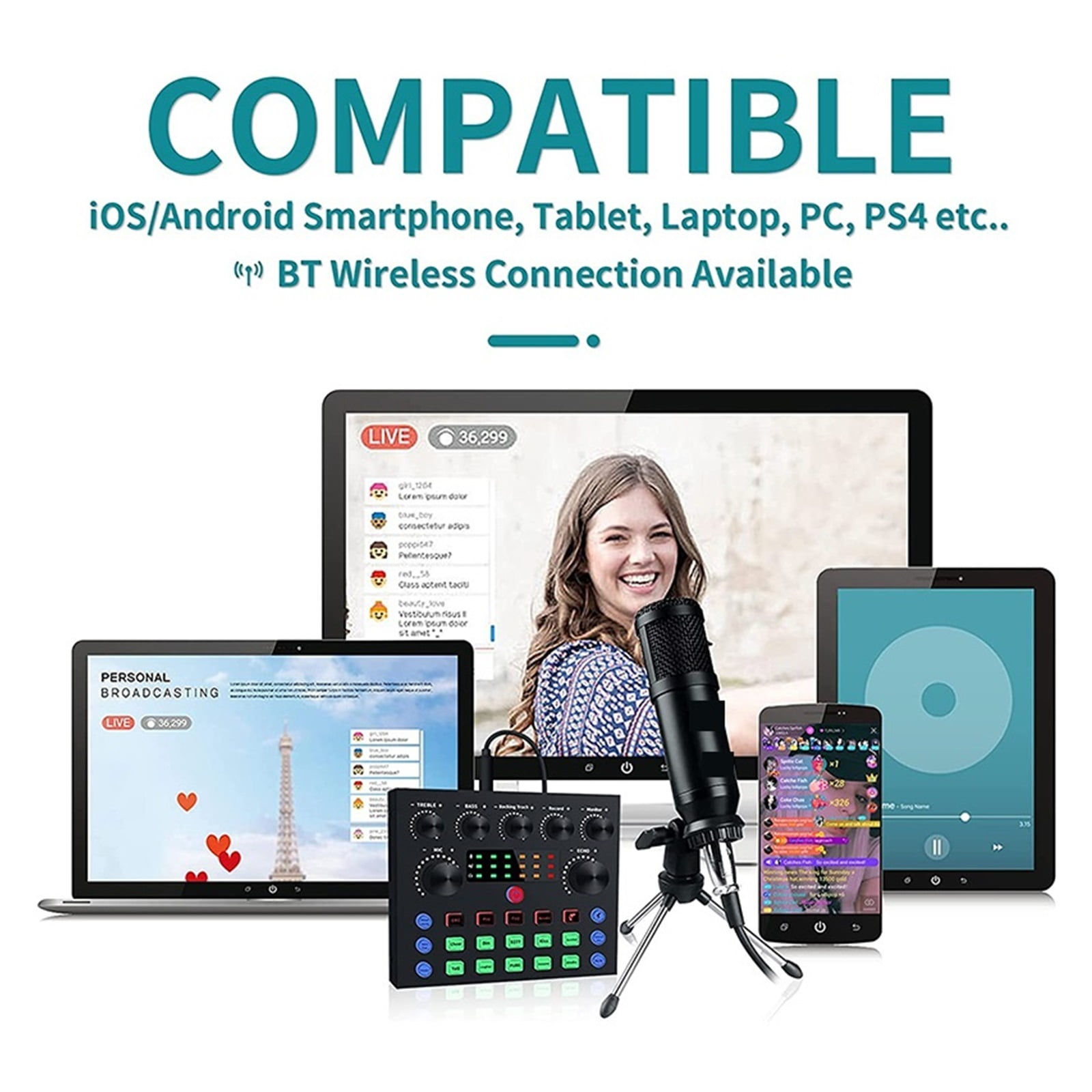 Condenser Microphone Kit With Audio Mixer For Streaming,Voice Changer Microphone For Live Podcast Equipment Bundle,Karaoke ,Easy to Operate