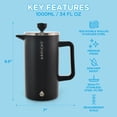 thumbnail image 3 of GROSCHE Dub'lin Stainless Steel Coffee Maker French Press 8 Cup | 34 FL Oz Coffee Press, 18/8 Double Walled Stainless Steel French Press Coffee Maker, 3 of 9