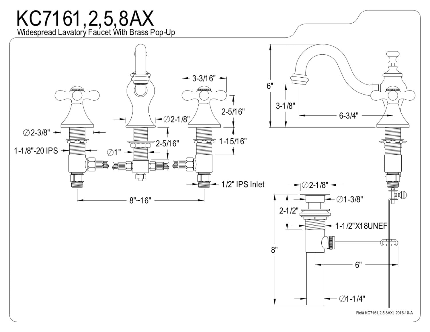 Kingston Brass KC7168AX 8 in. Widespread Bathroom Faucet, Brushed Nickel