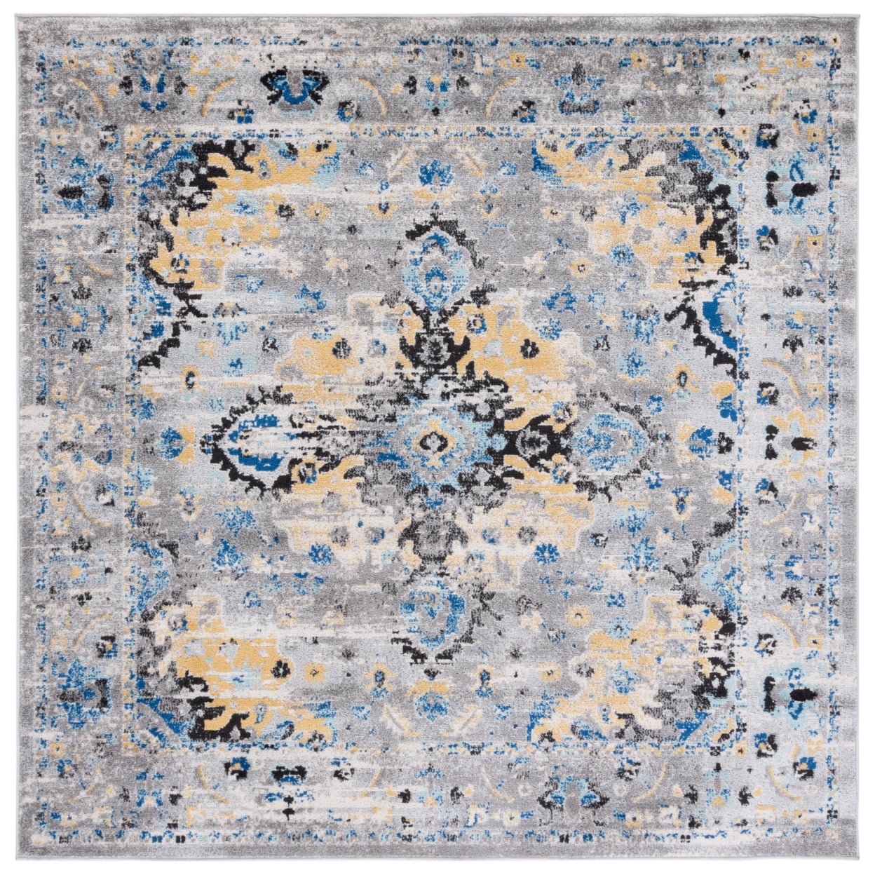 SAFAVIEH Madison Caden Floral Bordered Area Rug, Grey/Gold, 9' x 12'