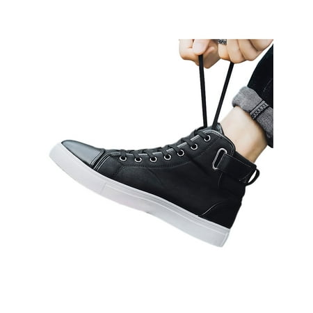 

Rotosw Men s Ankle Boots Round Toe Casual Sneakers Flat Walking Shoes Comfortable High Top Flats Work Nonslip Black-2 6.5