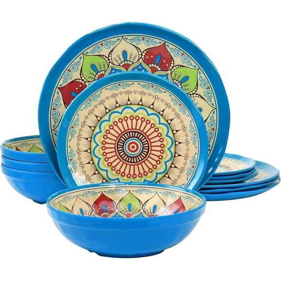 12-Piece Melamine Dinnerware Set, Tableware Set for Everyday Dining