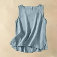 thumbnail image 2 of VBTAPA Cotton Linen Tops for Women Summer Beach Tank Top Sleeveless Casual Loose T Shirt Side Slit Tanks Undershirts Blue S, 2 of 8
