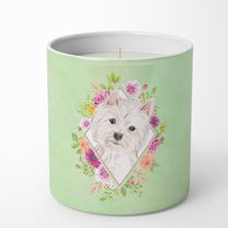 Carolines Treasures CK4363CDL Westie Soy Candle 10 oz Decorative Gift Scented Soy Candles for Home Green Flowers 10 oz
