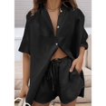 thumbnail image 5 of Women 2 Piece Outfit Summer Short Sleeve Top and Shorts Sweatsuit Set Black L, 5 of 7