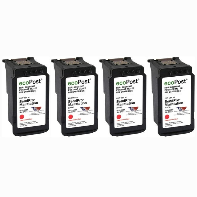 4Pack Pitney Bowes SL8701 Red Fluorescent Ink Cartridge