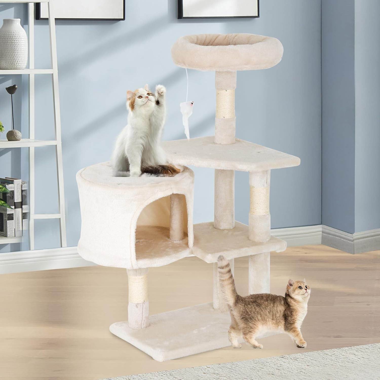 FDW Cat Tree 37 Inch Tall Cat Tower Kitten with Scratching Posts and Perches Indoor Activity Center for Cats (Beige)