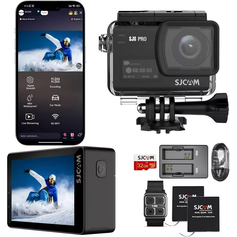 SJCAM SJ8 Pro 4k 60FPS 12MP Waterproof Action Camera - Black