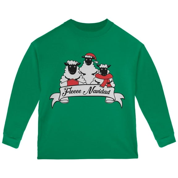 Christmas Sheep Feliz Fleece Navidad Toddler Long Sleeve T Shirt Green 2T