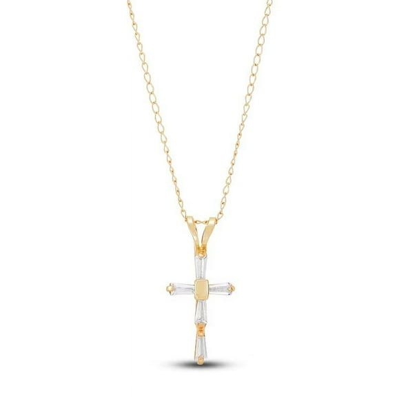 1.00 T.C.W Baguette Cut Genuine Diamond Unique Faith Cross Pendant Necklace for Ladies Solid 14K Yellow Gold With 18 inches chain
