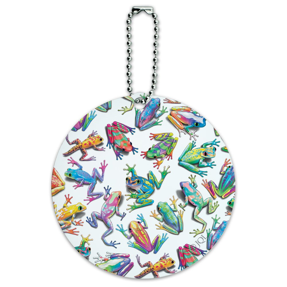 Rainbow Rainforest Frogs Sticky Fingers Pattern Round Luggage ID Tag ...