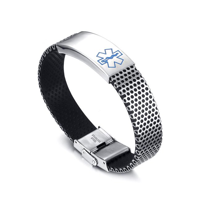 Brazalete de Identificación Yinane Pulsera de acero inoxidable Azul Unisex