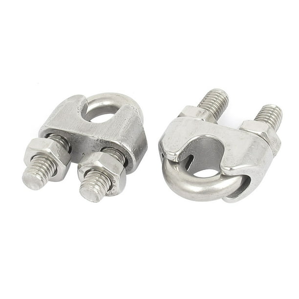Unique Bargains 10mm 3/8" Stainless Steel Wire Rope Cable Clamp Clips 2pcs