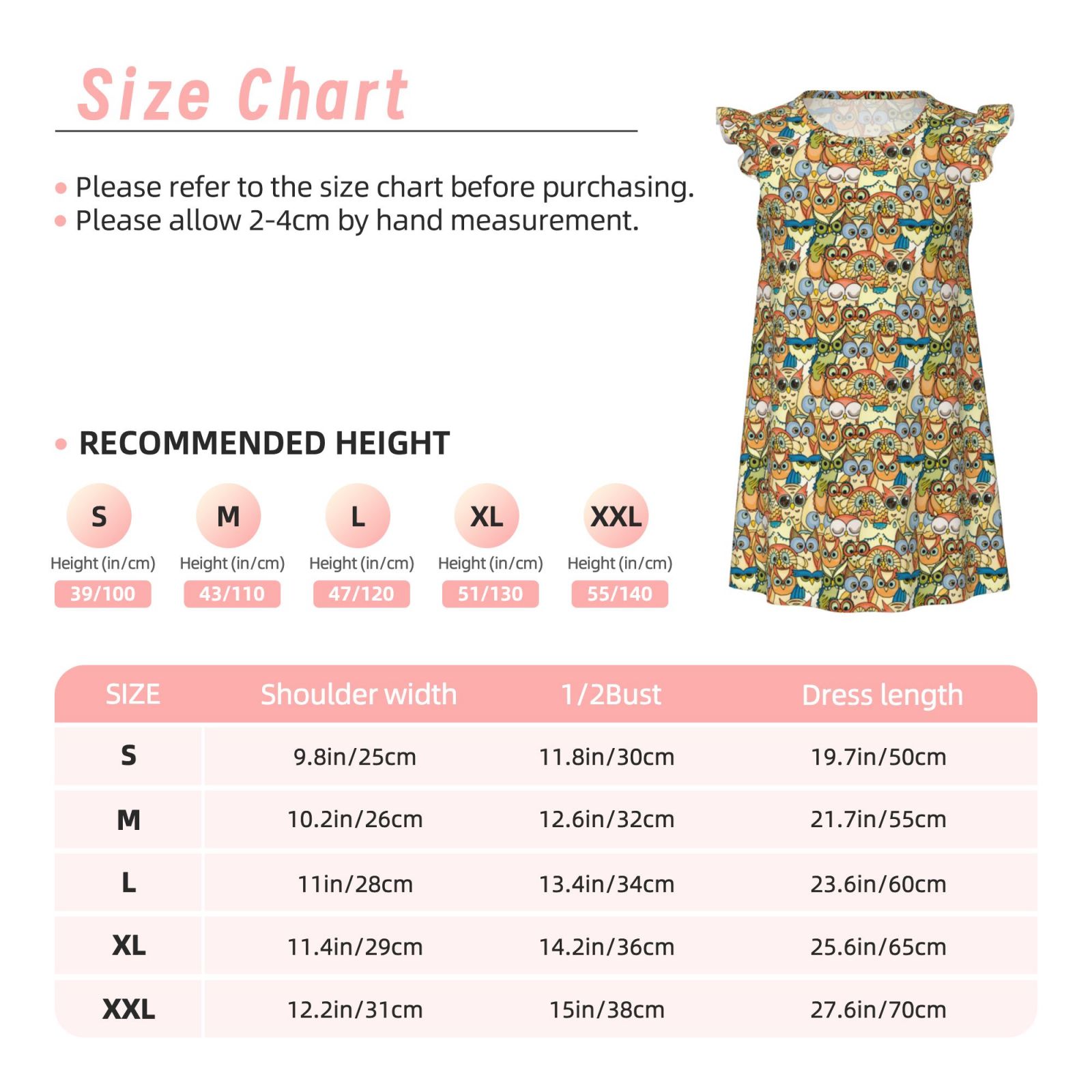 Fotbe Doodle Owls Pattern Girls Nightgowns 3-10 Years Short Sleeves ...