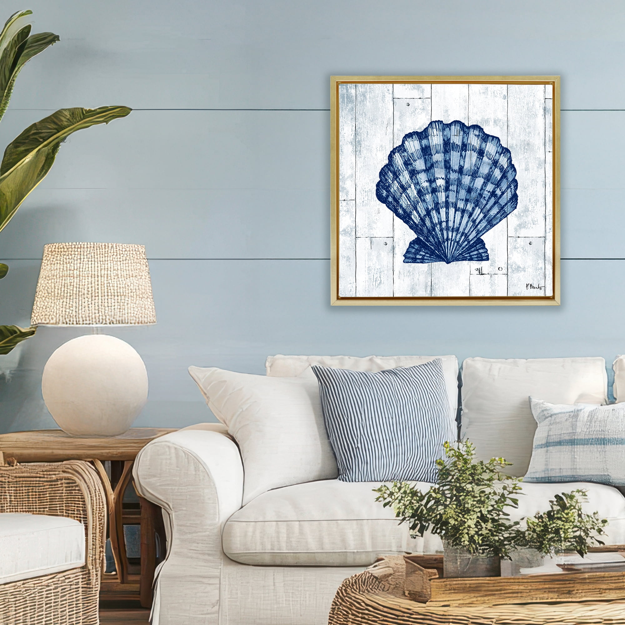 Stupell Industries Coastal Timberland Scallop Gold Framed Floater Canvas Wall Art, design by Paul Brent