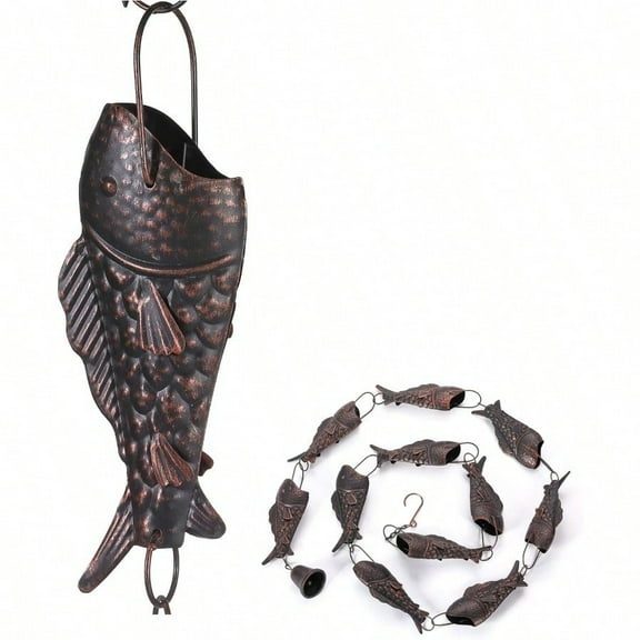 Antique Bronze Rain Chain with Rainbow Trout for Heavy Rain Functional and Decorative Replacement Downspout Chain for Outside Rain Catcher Chain for Gutters 8.5FT