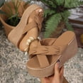 thumbnail image 6 of THDHVS Womens Sandals Comfortable,Womens Sandals,Women's Fashion Casual Summer Bow Thick Bottom Wedge Heel Flip Flops Sandals Khaki 7.5, 6 of 6