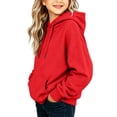 thumbnail image 4 of SERTG Girls Pullover Hoodie Drawstring Pocket Solid Color Long Sleeve Loose Fit Kids Casual School Daily Outdoor Wear Hooded Sweatshirt, 4 of 9