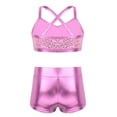 thumbnail image 2 of Yartina Kids Girls 2-Piece Shiny Sequins Crop Top with Booty Shorts Set Gymnastics Dance Outfits Pink 12, 2 of 7