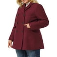 thumbnail image 4 of Women's Plus Size Notched Lapel Double Breasted Long Coat for Stylish Winter Wear 1X Burgundy, 4 of 9