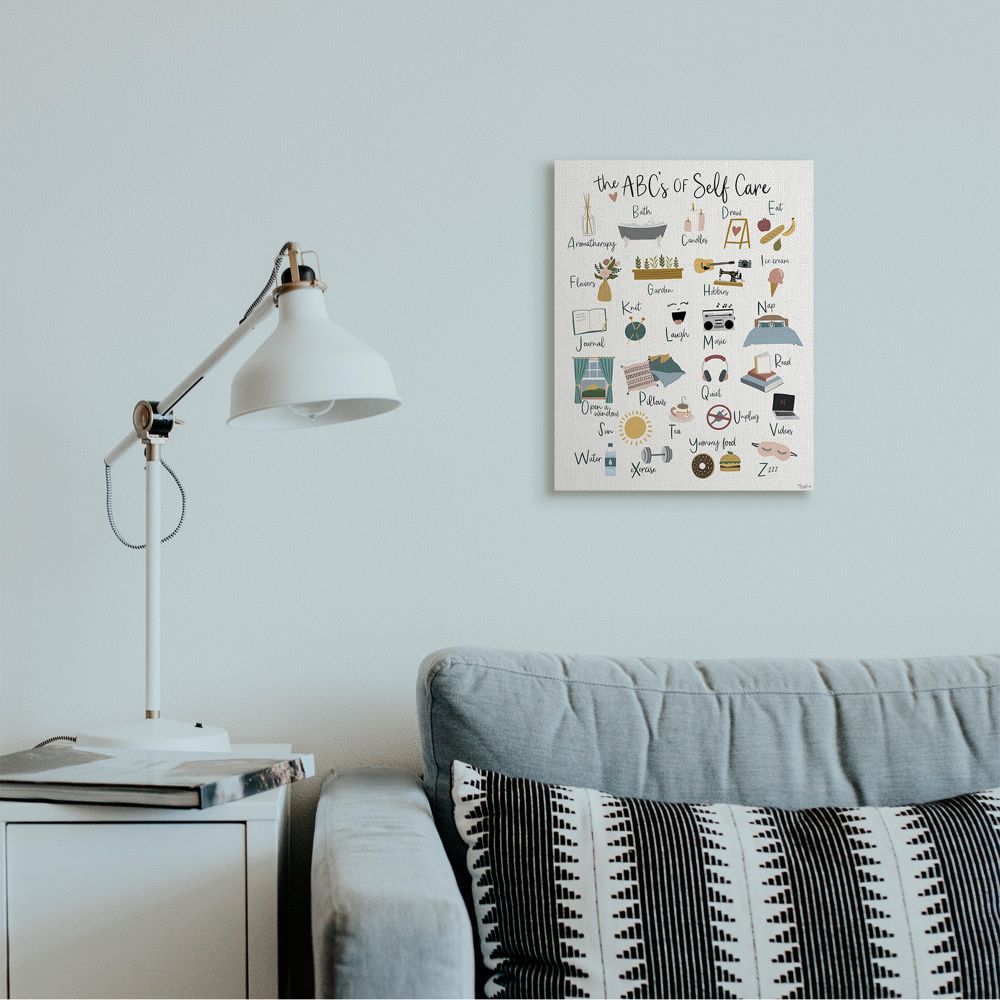 Stupell Industries ABC's of Self Care Adult Relaxation Alphabet Canvas Wall Art Design by Gigi Louise, 16" x 20"