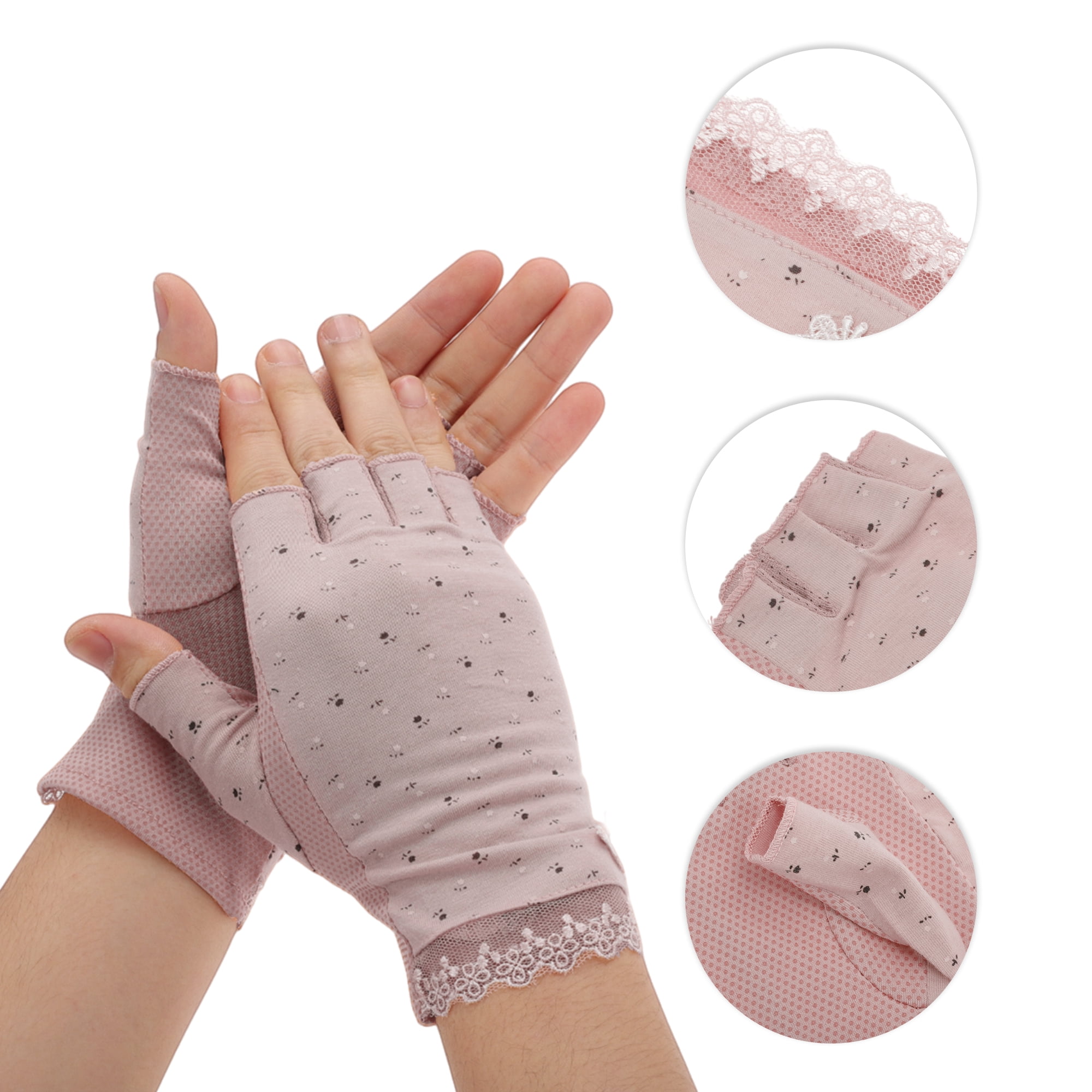 Unique Bargains Anti-slip Half Finger Manicure Gloves 1 Pair Light Purple