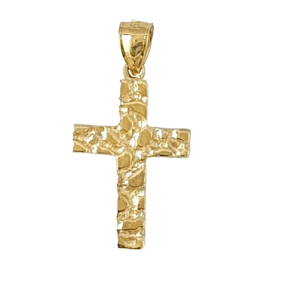 14K Yellow Gold Nugget Cross Pendant
