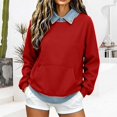 thumbnail image 2 of Frostluinai Sweatshirts with Jean Collared Women Denim Hem Patckwork Pullover Tops Long Sleeve Lightweight Fleece Line Sweat Shirts with Pocket S-XXL, 2 of 7