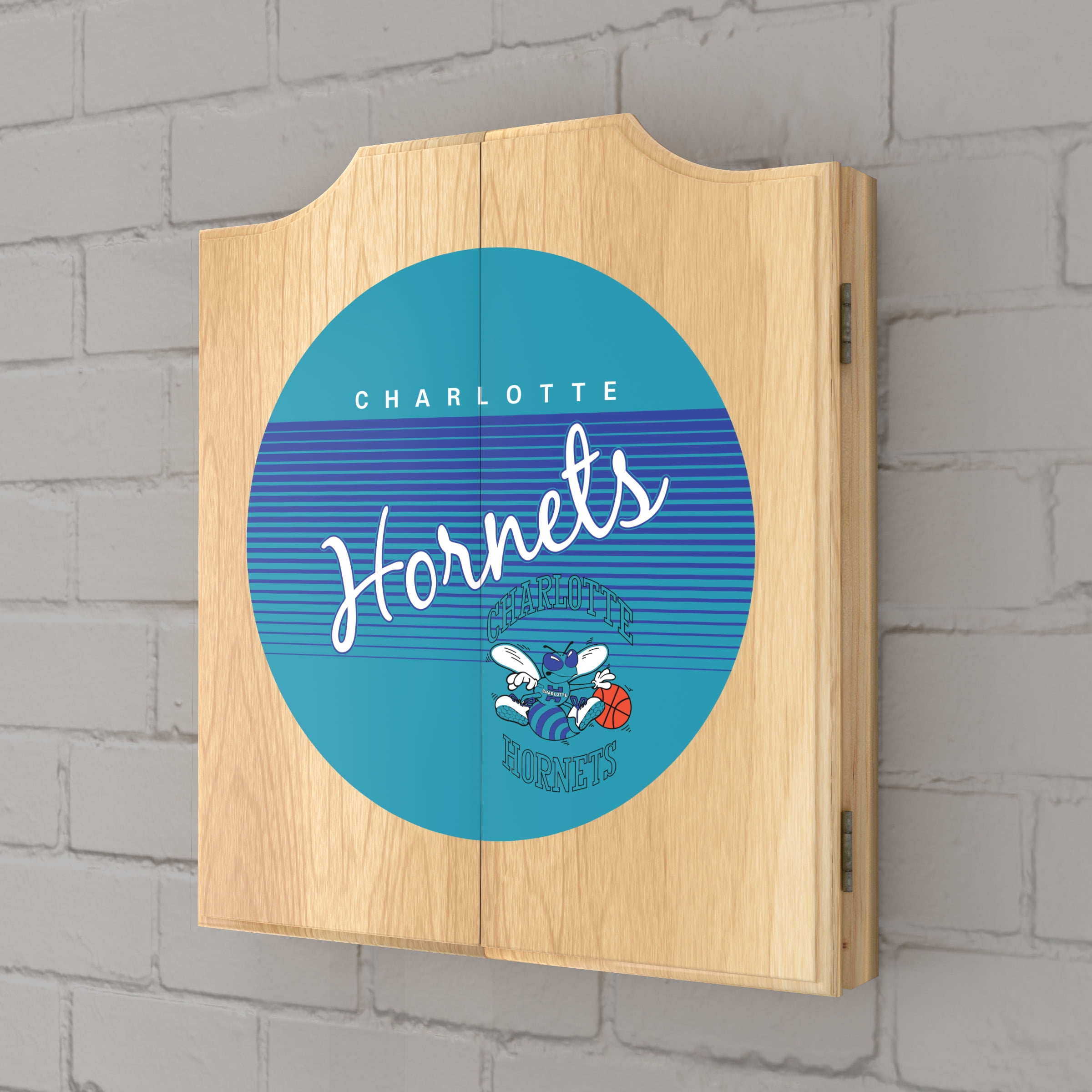 Charlotte Hornets Hardwood Classics Dart Board Cabinet Set with 6 Steel Tip Darts