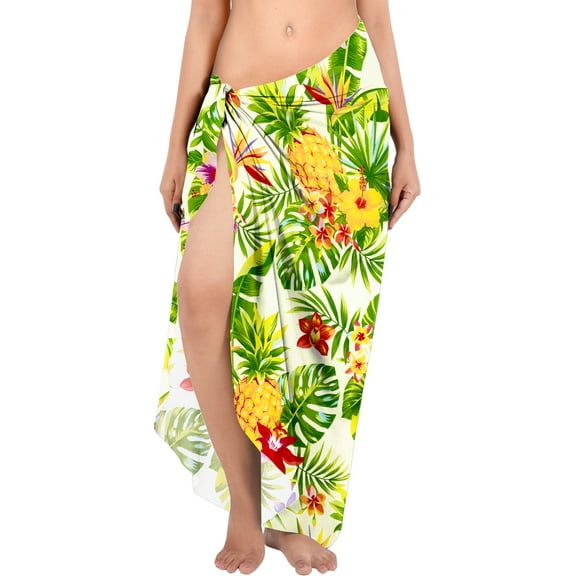 LA LEELA Women's Beachwear Summer Beach Swim Cover up Wrap Skirt Swimsuit Bikini Sarong Wraps Pareo Coverups for Women One Size Tropical, White