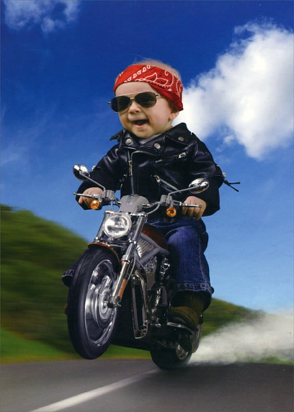Designer Greetings Boy with Bandana and Leather Jacket on Motorcycle Funny  / Humorous Masculine Birthday Card - Walmart.com - Walmart.com