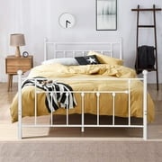 VECELO Full Metal Platform Bed Frame Slatted Bed Base, Extra-Strong Support & Non-Slip, White