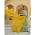 thumbnail image 4 of Janasya Indian Women's Light Green Cotton Floral Print Kurta with Flared Palazzo and Dupatta, 4 of 7