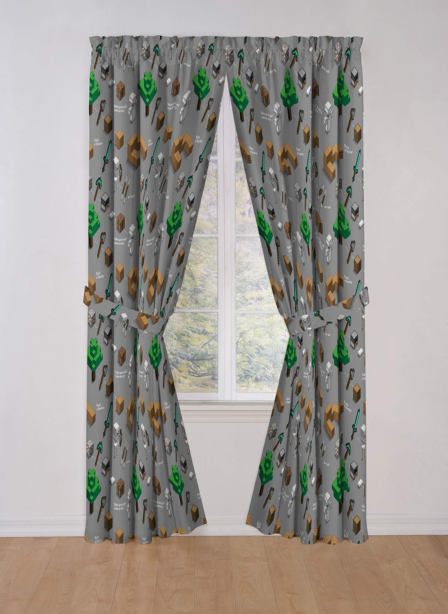 Minecraft Survive Dark Grey 84" inch Drapes, 100% Microfiber Rod Pocket Curtain, Room Darkening