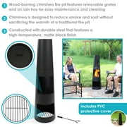 Sunnydaze 49 Heavy-Duty Black Finish Steel Wood-Burning Chiminea with Built-In Log Storage