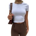 thumbnail image 1 of SUNSIOM Women's Rib Knit T-Shirts, Short Sleeve Lace-Up Backless Crop Tops, 1 of 9