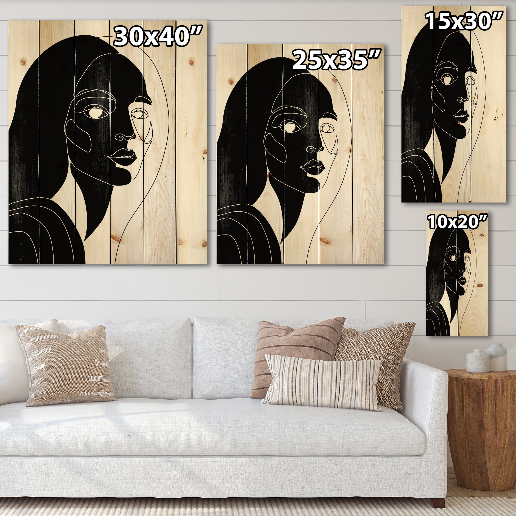 Designart 'Retro Black and White Minimal Portrait of Young Girl' Modern Print on Natural Pine Wood