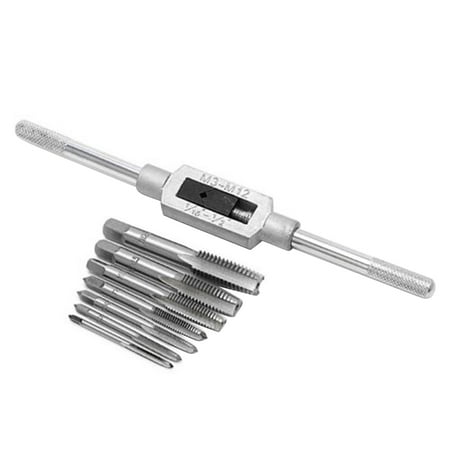 

Docooler 8pcs Thread Metric Machine Hand Screw Thread Plug Taps Set M4 M5 M6 M8 M12 with 1pcs Adjustable Tap Wrench 1/16-1/2
