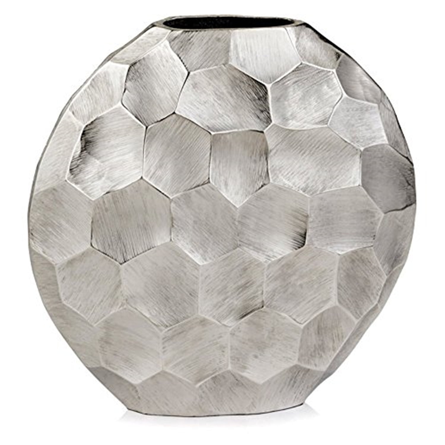3.5" X 11.5" X 16" Silver Aluminum Large Long Neck Disc Vase 