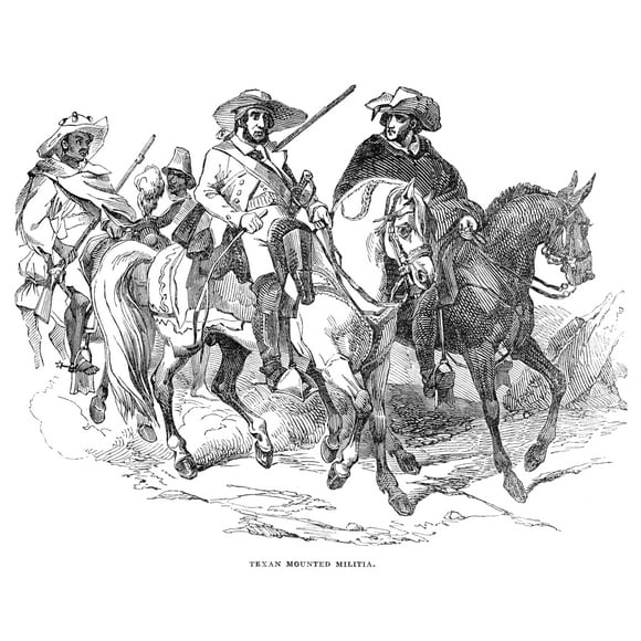 Texas Rangers, 1842. /Ntexan Mounted Militia. Line Engraving, 1842. Poster Print by  (18 x 24)