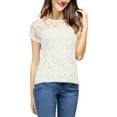 thumbnail image 1 of INSPIRE CHIC Haut en Dentelle Florale Transparent Décontracté à Manches Courtes pour Femme TG Blanc, 1 of 7