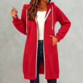 thumbnail image 2 of Swanpen Women's Solid Color Zip Up Long Hoodie Jacket Loose Mid Length Fleece Coat with Side Pockets, 2 of 5