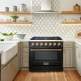 thumbnail image 2 of Akicon 36" Slide-in Freestanding Professional Style Gas Range with 5.2 Cu. Ft. Oven, 6 Burners, Convection Fan, Cast Iron Grates. Black & Gold, 2 of 9