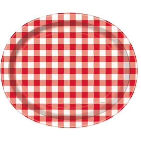 Red Gingham Paper Oval Plates, 8ct