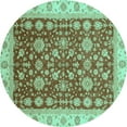 thumbnail image 1 of Ahgly Company Machine Washable Indoor Round Oriental Turquoise Blue Traditional Area Rugs, 7' Round, 1 of 4